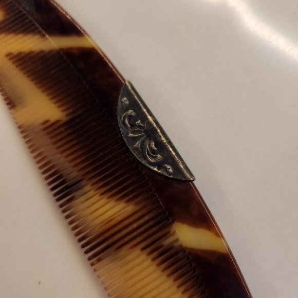 Hans Jensen Denmark Repousse Tortoise Shell Comb & Silver Plate Holder Danish - Picture 11 of 13
